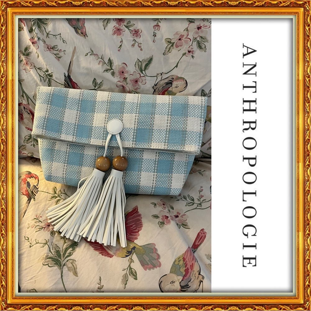 NWT | Anthropologie Checkered Straw Clutch! - Picture 1 of 7